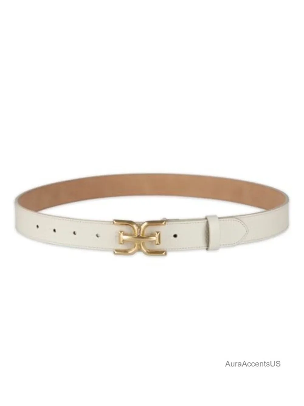 Leather & PU Double-E Logo Plaque Buckle Slim Belt for Jeans, Dresses, Trousers